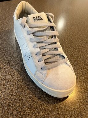 P448 John Light Gray Suede & Leather Low-Top Sneaker NEW Size 38